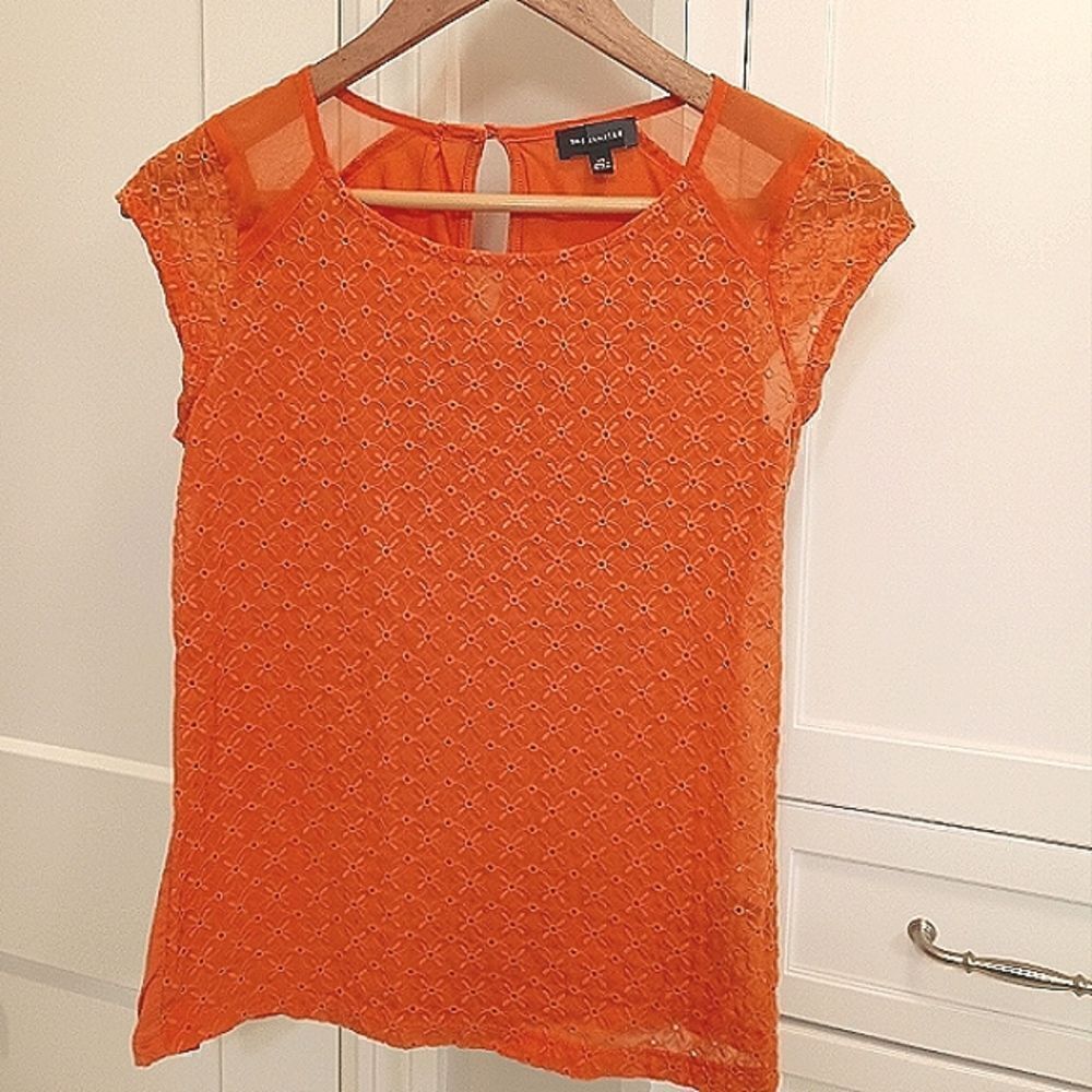 LIMITED Eyelet Floral Short Sleeve Blouse Orange